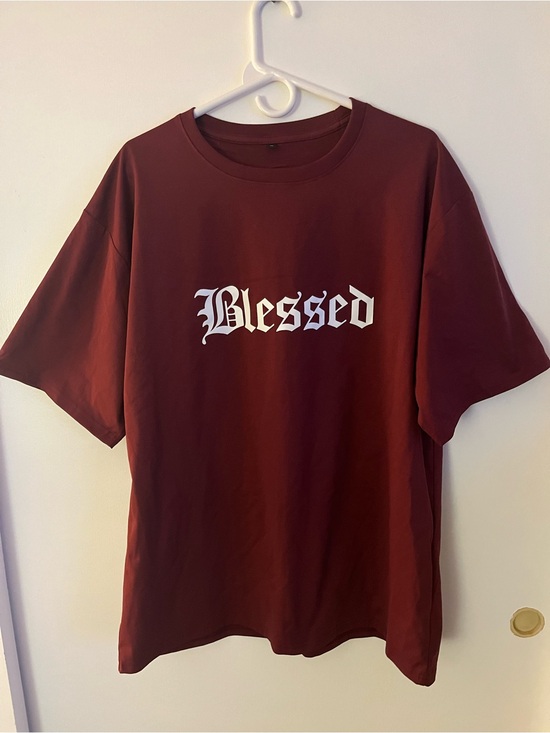 Unbranded Other - Men's Burgundy "Blessed" Graphic Print Crew Neck Short Sleeve T-Shirt, XL